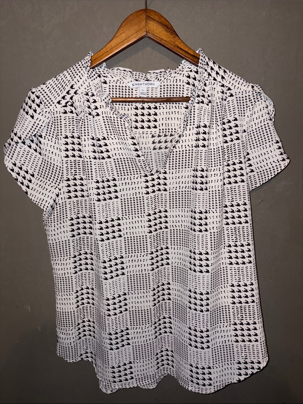 White & Black Patterned V-Neck Top
